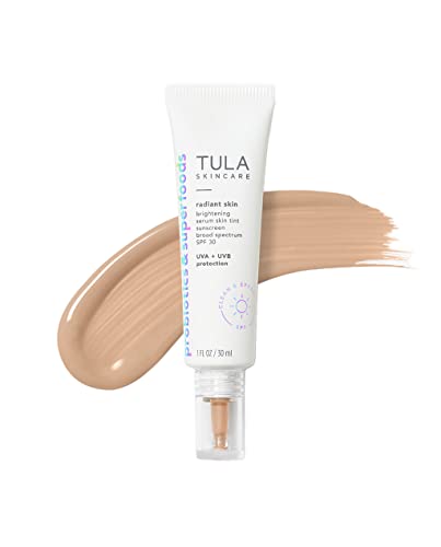 TULA Skin Care Radiant Skin Brightening Serum Skin Tint SPF | Facial Sunscreen Provides Broad Spectrum SPF 30 Protection, Tinted, Serum-Light Formula Brightens and Evens Skin | Shade 09, 1.0 fl. oz.