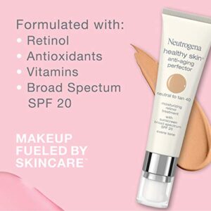 Neutrogena Healthy Skin Anti-Aging Perfector Tinted Facial Moisturizer and Retinol Treatment with Broad Spectrum SPF 20 Sunscreen with Titanium Dioxide, 40 Neutral to Tan, 1 fl. oz