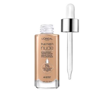 L'Oreal Paris True Match Nude Hyaluronic Tinted Serum Foundation with 1% Hyaluronic acid, Medium 4-5, 1 fl. oz.