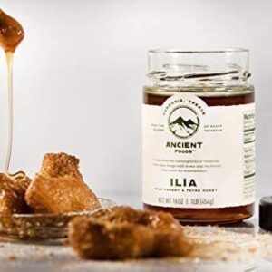 Ancient Foods Ilia Wild Forest and Thyme Honey – Greek Mountain Honey, Raw, Unfiltered Pine Honey from Vordonia, Greece (16oz)