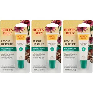 Burt’s Bees Lip Balm Rescue Lip Relief - Relieves Extremely Dry Lips with Moisturizing Shea Butter & Echinacea, 100% Natural Origin (3 pack)