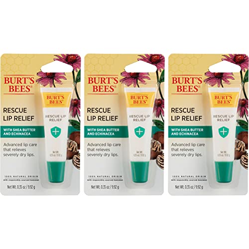 Burt’s Bees Lip Balm Rescue Lip Relief - Relieves Extremely Dry Lips with Moisturizing Shea Butter & Echinacea, 100% Natural Origin (3 pack)
