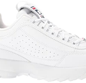 Fila Women's Disruptor II Premium Comfortable Sneakers, White/Navy/Red, 8.5