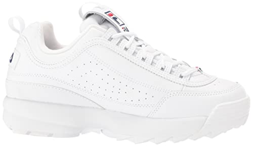 Fila Women's Disruptor II Premium Comfortable Sneakers, White/Navy/Red, 8.5