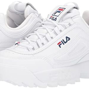 Fila Women's Disruptor II Premium Comfortable Sneakers, White/Navy/Red, 8.5