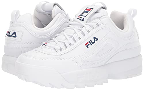 Fila Women's Disruptor II Premium Comfortable Sneakers, White/Navy/Red, 8.5