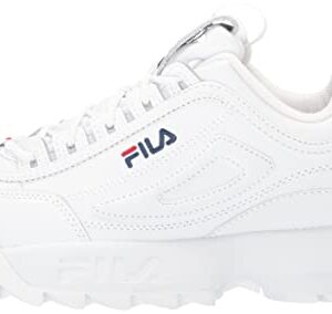 Fila Women's Disruptor II Premium Comfortable Sneakers, White/Navy/Red, 8.5