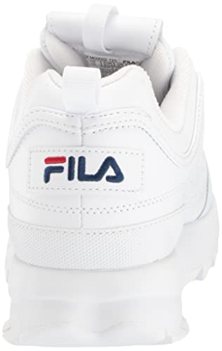 Fila Women's Disruptor II Premium Comfortable Sneakers, White/Navy/Red, 8.5