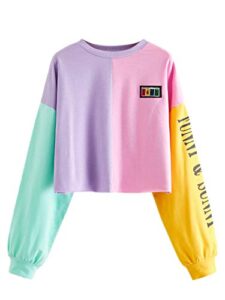 sweatyrocks women’s pullover letter print color block long sleeve crop top sweatshirt multi-1 small
