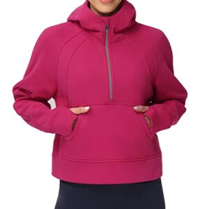 Women’s Hoodies Half Zip Long Sleeve Fleece Crop Pullover Sweatshirts with Pockets Thumb Hole