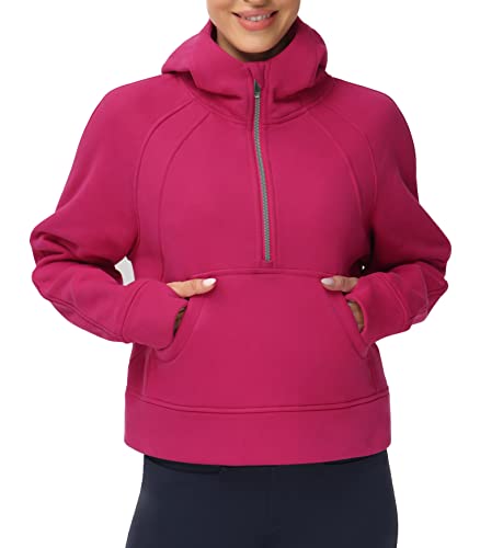 Women’s Hoodies Half Zip Long Sleeve Fleece Crop Pullover Sweatshirts with Pockets Thumb Hole