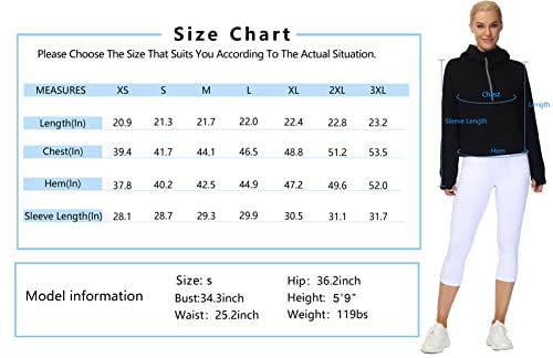 Women’s Hoodies Half Zip Long Sleeve Fleece Crop Pullover Sweatshirts with Pockets Thumb Hole