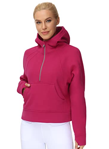 Women’s Hoodies Half Zip Long Sleeve Fleece Crop Pullover Sweatshirts with Pockets Thumb Hole