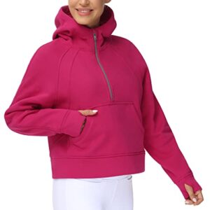 Women’s Hoodies Half Zip Long Sleeve Fleece Crop Pullover Sweatshirts with Pockets Thumb Hole