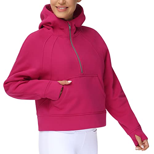 Women’s Hoodies Half Zip Long Sleeve Fleece Crop Pullover Sweatshirts with Pockets Thumb Hole