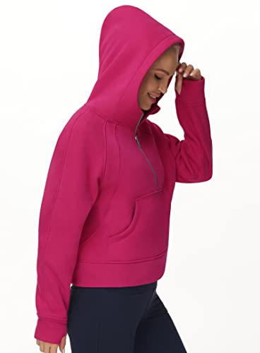 Women’s Hoodies Half Zip Long Sleeve Fleece Crop Pullover Sweatshirts with Pockets Thumb Hole