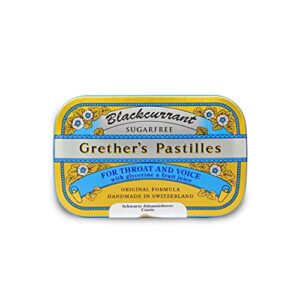 Grether's Sugarfree Blackcurrant Pastilles Natural Remedy for Dry Mouth Relief - Soothing Throat & Healthy Voice - Long-Lasting Fruit Flavor, Breath Fresh with Benefits - Gluten-Free - 1-Pack - 3.75 oz.