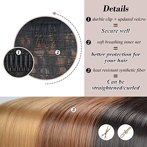 BARSDAR 26 inch Ponytail Extension Long Straight Wrap Around Clip in Synthetic Fiber Hair for Women - Dark Brown mix Auburn Evenly