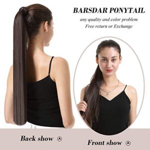 BARSDAR 26 inch Ponytail Extension Long Straight Wrap Around Clip in Synthetic Fiber Hair for Women - Dark Brown mix Auburn Evenly