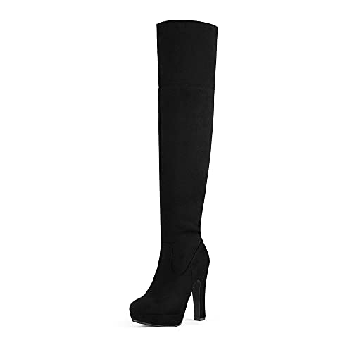 DREAM PAIRS Women's HIGHPLAT Black Chunky Thigh High Over The Knee High Heel Boots Size 9 B(M) US