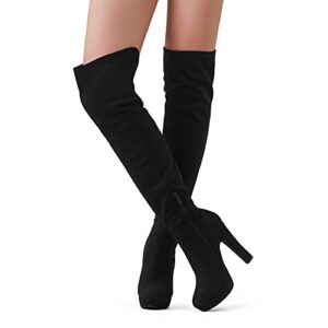 DREAM PAIRS Women's HIGHPLAT Black Chunky Thigh High Over The Knee High Heel Boots Size 9 B(M) US