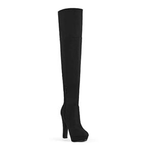 DREAM PAIRS Women's HIGHPLAT Black Chunky Thigh High Over The Knee High Heel Boots Size 9 B(M) US