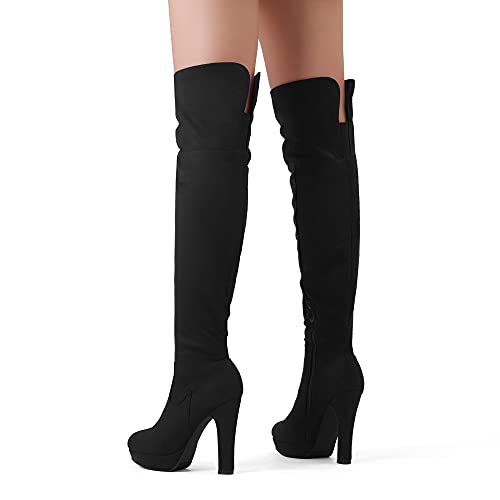 DREAM PAIRS Women's HIGHPLAT Black Chunky Thigh High Over The Knee High Heel Boots Size 9 B(M) US