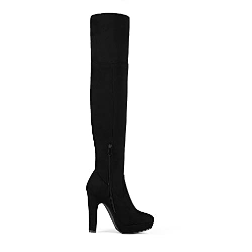 DREAM PAIRS Women's HIGHPLAT Black Chunky Thigh High Over The Knee High Heel Boots Size 9 B(M) US