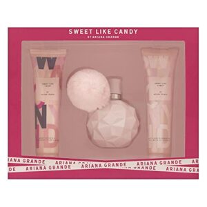sweet like candy by ariana grande | 3 piece gift set – 3.4 oz eau de parfum spray, 3.4 oz body souffle, 3.4 oz bath and shower gel | fragrance for women