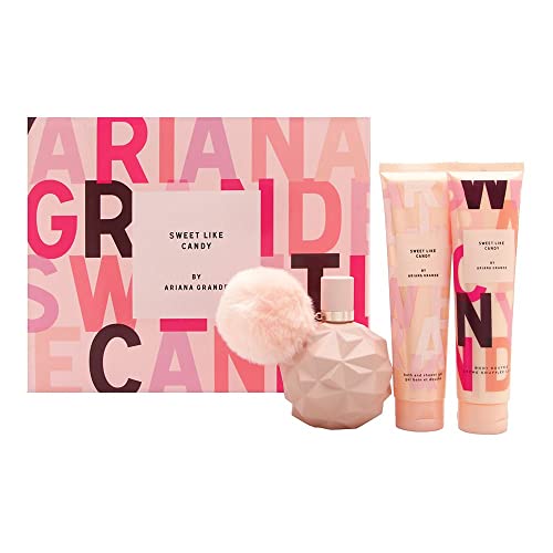 Sweet Like Candy by Ariana Grande Gift Set - 3.4 oz Eau De Parfum Spray 3.4 oz Body Souffle 3.4 oz Bath & Shower Gel Women