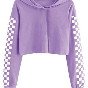 Imily Bela Kids Crop Tops Girls Hoodies Cute Plaid Long Sleeve Fashion Sweatshirts Purple