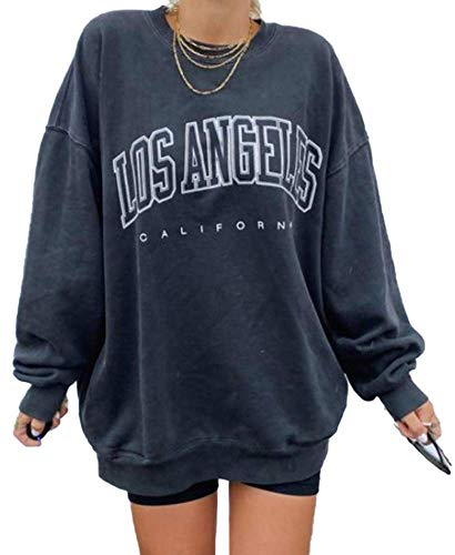 Women’s Oversized Sweatshirts Los Angeles California Hoodies Crewneck Long Sleeve Boyfriends Pullovers Tops