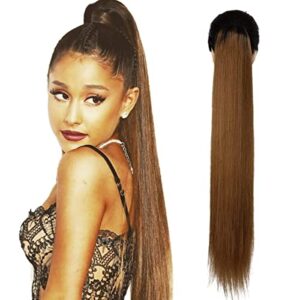yibang 30inch long straight drawstring ponytail synthetic high puff ponytail hair pieces with comb clip in straight ponytail clip in hair extensions smooth &soft(t2/30)