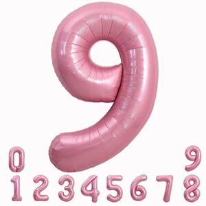 toniful 40 inch light pink large macaron numbers balloons 0-9, number 9 digit 9 helium balloons, foil mylar big number pastel balloons for birthday party anniversary supplies decorations