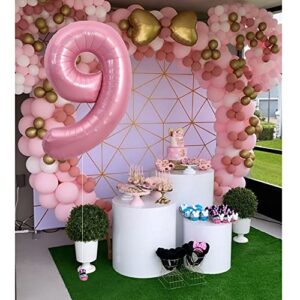 TONIFUL 40 Inch Light Pink Large Macaron Numbers Balloons 0-9, Number 9 Digit 9 Helium Balloons, Foil Mylar Big Number Pastel Balloons for Birthday Party Anniversary Supplies Decorations