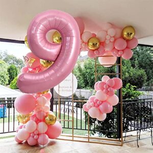 TONIFUL 40 Inch Light Pink Large Macaron Numbers Balloons 0-9, Number 9 Digit 9 Helium Balloons, Foil Mylar Big Number Pastel Balloons for Birthday Party Anniversary Supplies Decorations