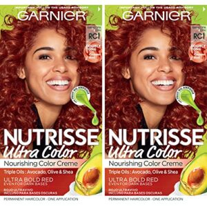 garnier nutrisse ultra color nourishing bold permanent hair color creme, rc1 med copper red, includes fruit oil ampoule and after dye hair mask, 2 kit