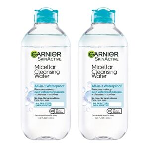 garnier skinactive micellar water for waterproof makeup, facial cleanser & makeup remover, 13.5 fl. oz, 2 count (packaging may vary)