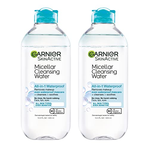 Garnier SkinActive Micellar Water For Waterproof Makeup, Facial Cleanser & Makeup Remover, 13.5 fl. oz, 2 count (Packaging May Vary)