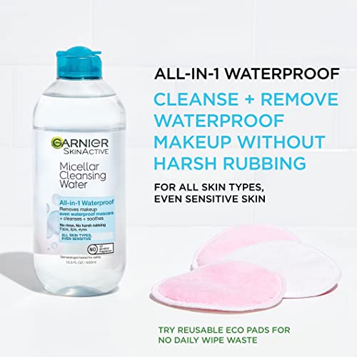 Garnier SkinActive Micellar Water For Waterproof Makeup, Facial Cleanser & Makeup Remover, 13.5 fl. oz, 2 count (Packaging May Vary)