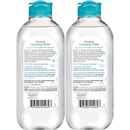 Garnier SkinActive Micellar Water For Waterproof Makeup, Facial Cleanser & Makeup Remover, 13.5 fl. oz, 2 count (Packaging May Vary)