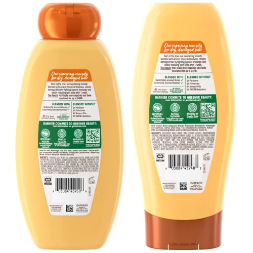 Garnier Whole Blends Honey Treasures Repairing Shampoo and Conditioner, For Dry, Damaged Hair, 22 Fl Oz Ea, 1 Kit (Packaging May Vary)