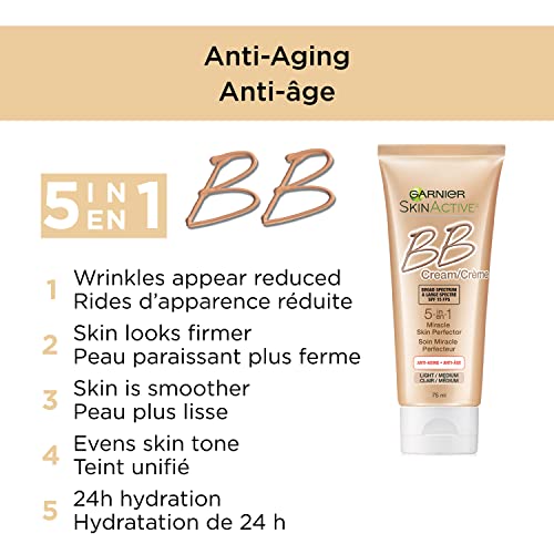 Garnier SkinActive BB Cream Anti-Aging Face Moisturizer, Light Medium, 2.5 Ounce