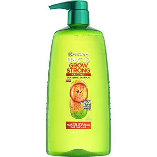 Garnier Fructis Grow Strong Thickening Shampoo for Thin, Fine Hair, Paraben-Free, Silicone-Free and Vegan Hair Care, 33.8 Fl Oz