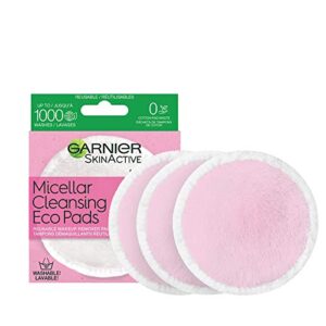 garnier skinactive micellar cleansing & makeup remover eco pads, ultra-soft reusable microfiber pad, 3 count (packaging may vary)
