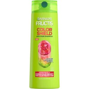 garnier fructis color shield shampoo, fortifying shampoo for color treated hair, works on all types of hair and color, vegan and paraben free, 12.5 fl. oz. (packaging may vary old or new packaging)