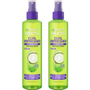 garnier fructis curl refreshing reviving water spray, sulfate free, with elasto-protein and coconut water, for all curl types, 17. fl oz