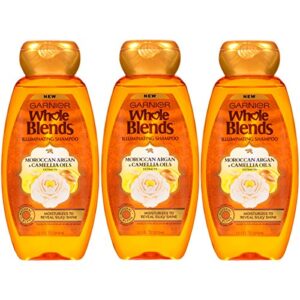 garnier whole blends illuminating shampoo, moroccan argan oil & camellia oil infused dry hair care for silky, shiny hair, 12.5 oz , 3 count