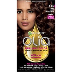 garnier hair color olia ammonia-free brilliant color oil-rich permanent hair dye, 4.15 dark soft mahogany, 1 count (packaging may vary)