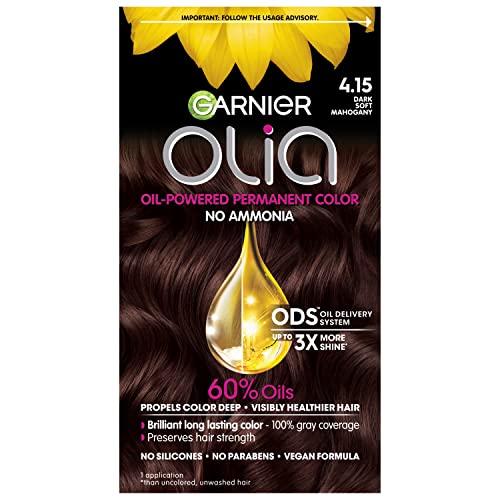 Garnier Hair Color Olia Ammonia-Free Brilliant Color Oil-Rich Permanent Hair Dye, 4.15 Dark Soft Mahogany, 1 Count (Packaging May Vary)